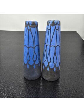 Studio Painted Signed Blue Black Salt Pepper Shakers Pacific Northwest OOAK
